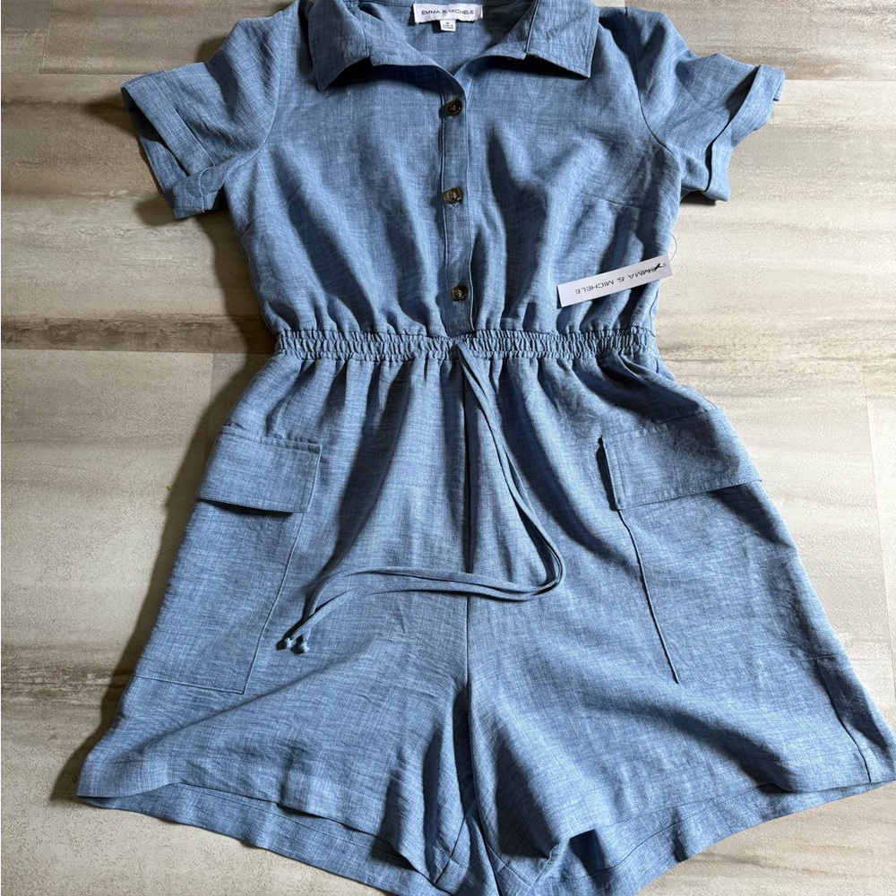 Emma & Michele Chambray Button-Up Top jumpsuit’s - Picture 2 of 11